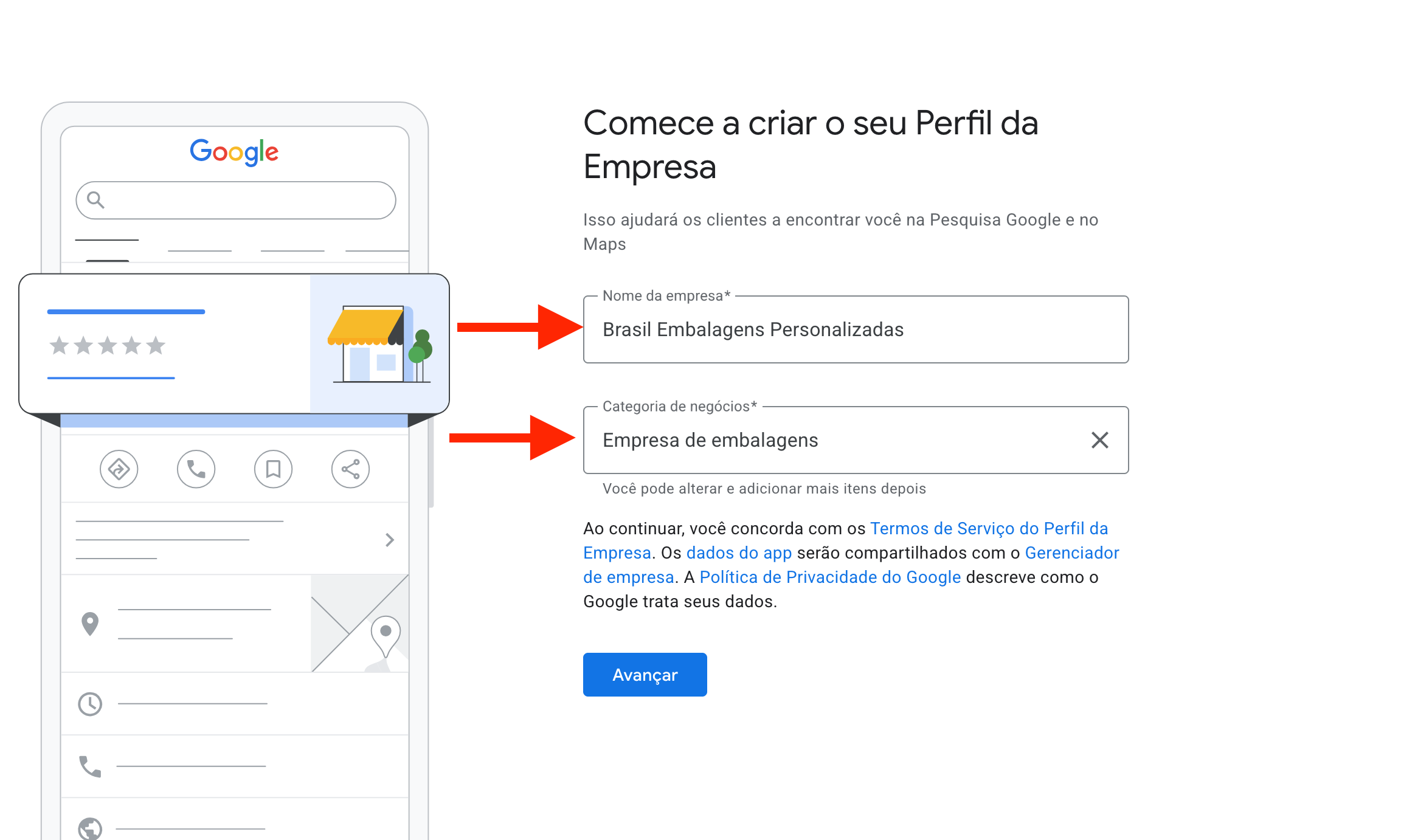 Definição de título e categoria ao criar o perfil do zero