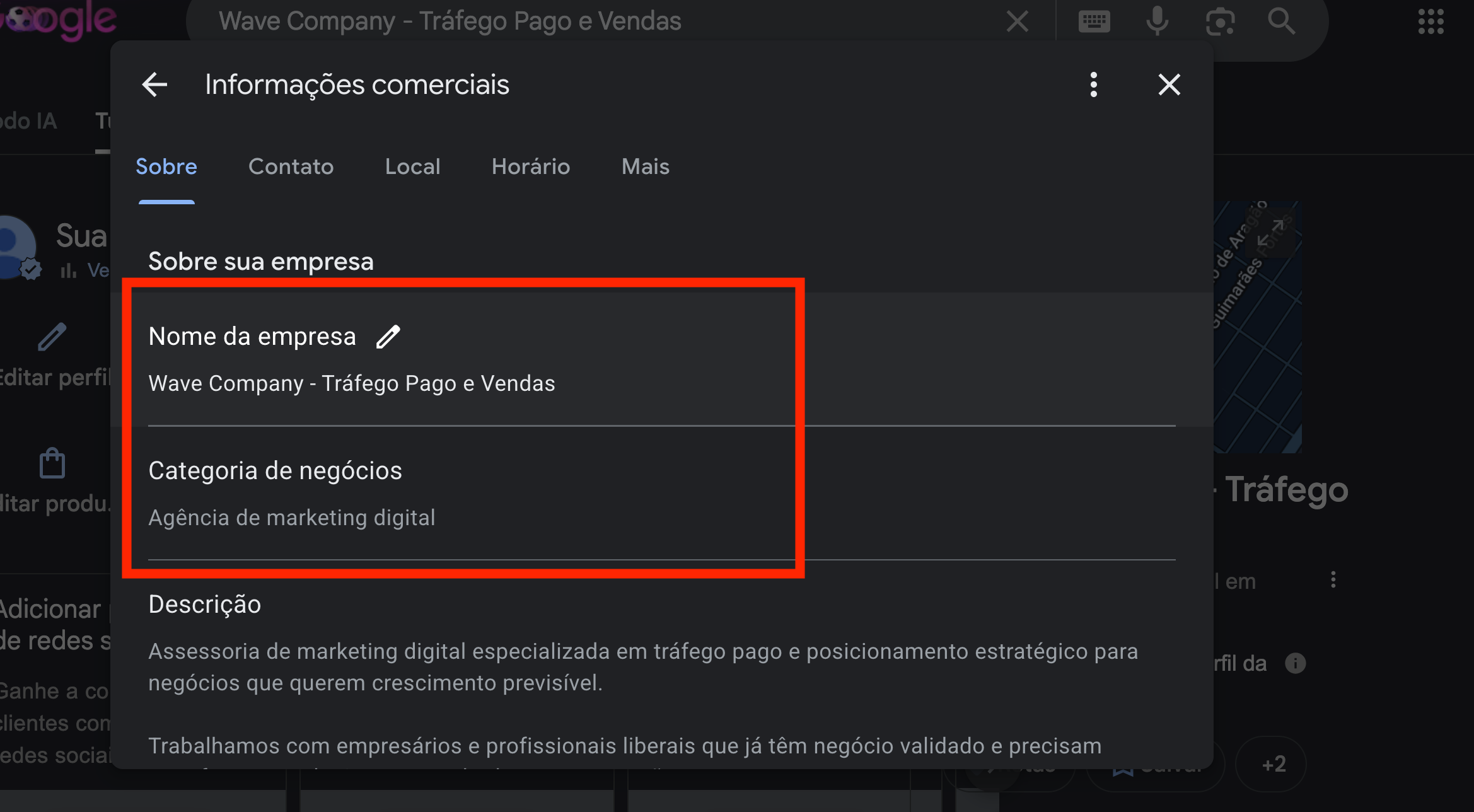 Edição de título e categoria em um perfil existente
