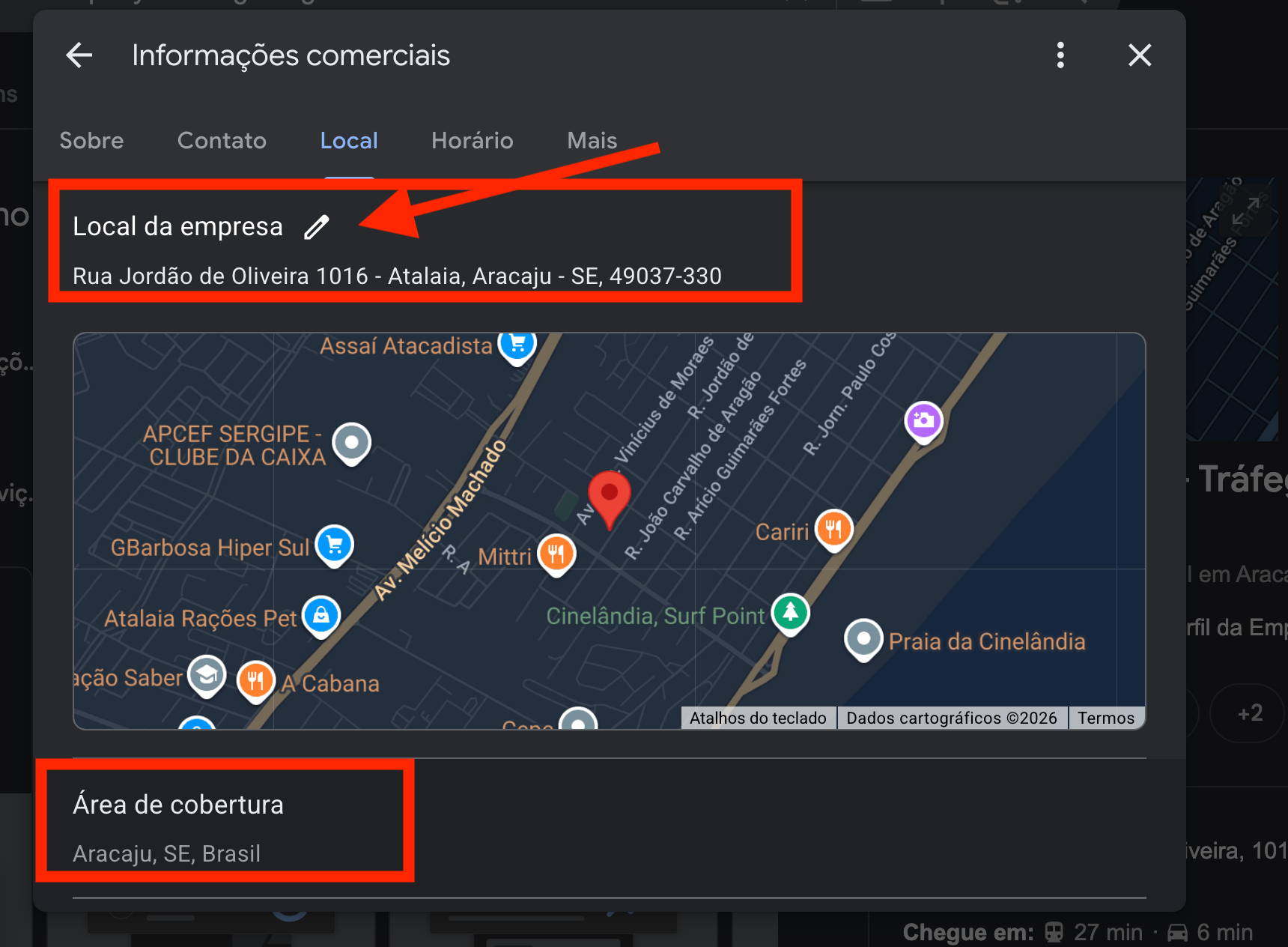 Edição do endereço em um perfil existente
