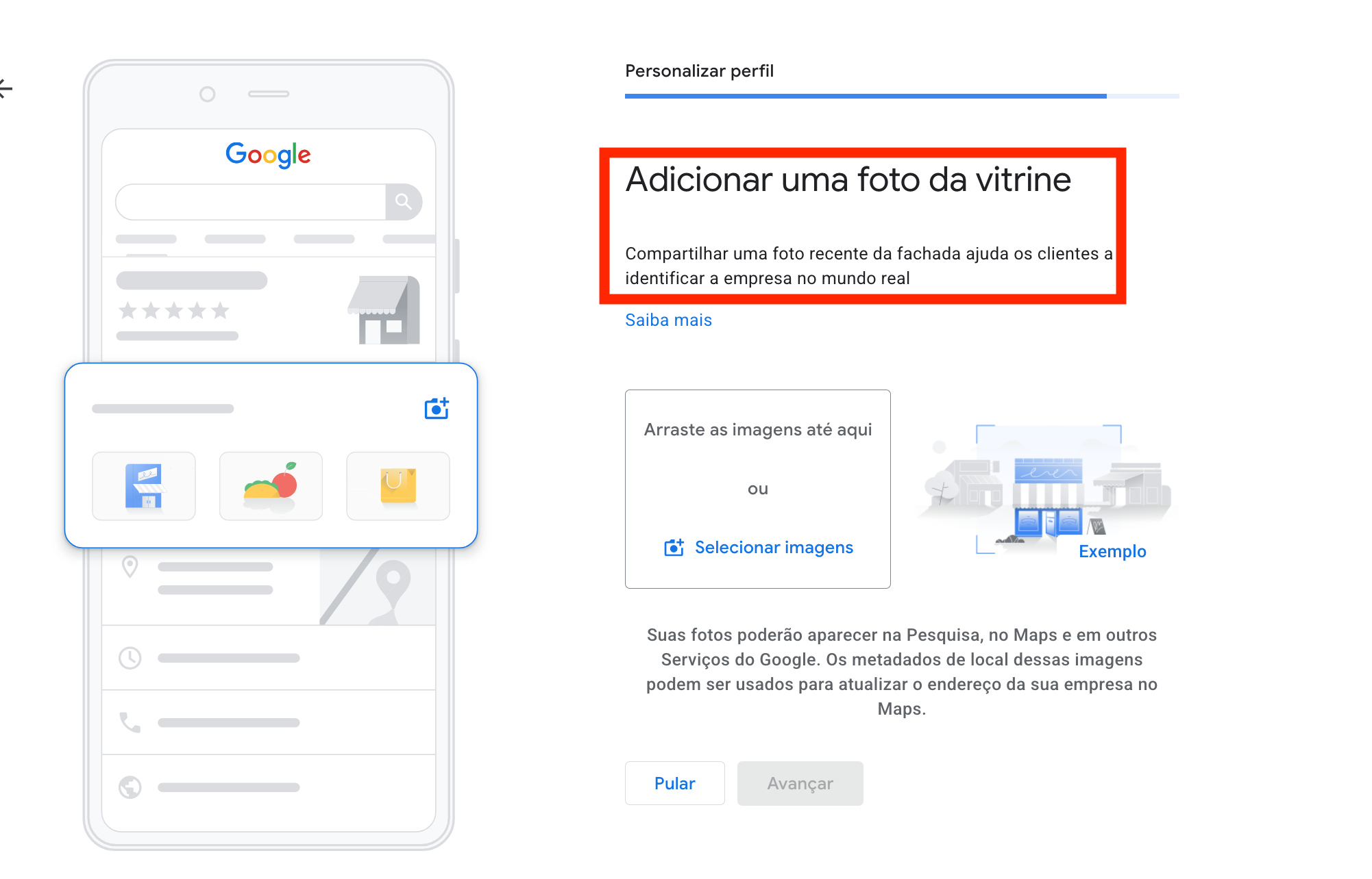 Adicionar fotos ao criar o perfil do zero