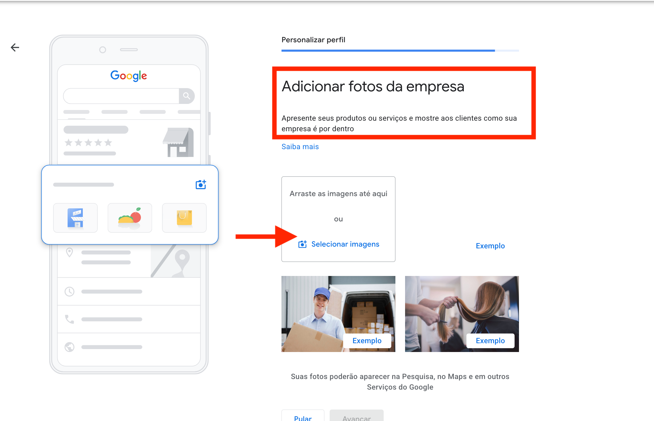 Adicionar fotos ao criar o perfil do zero — continuação