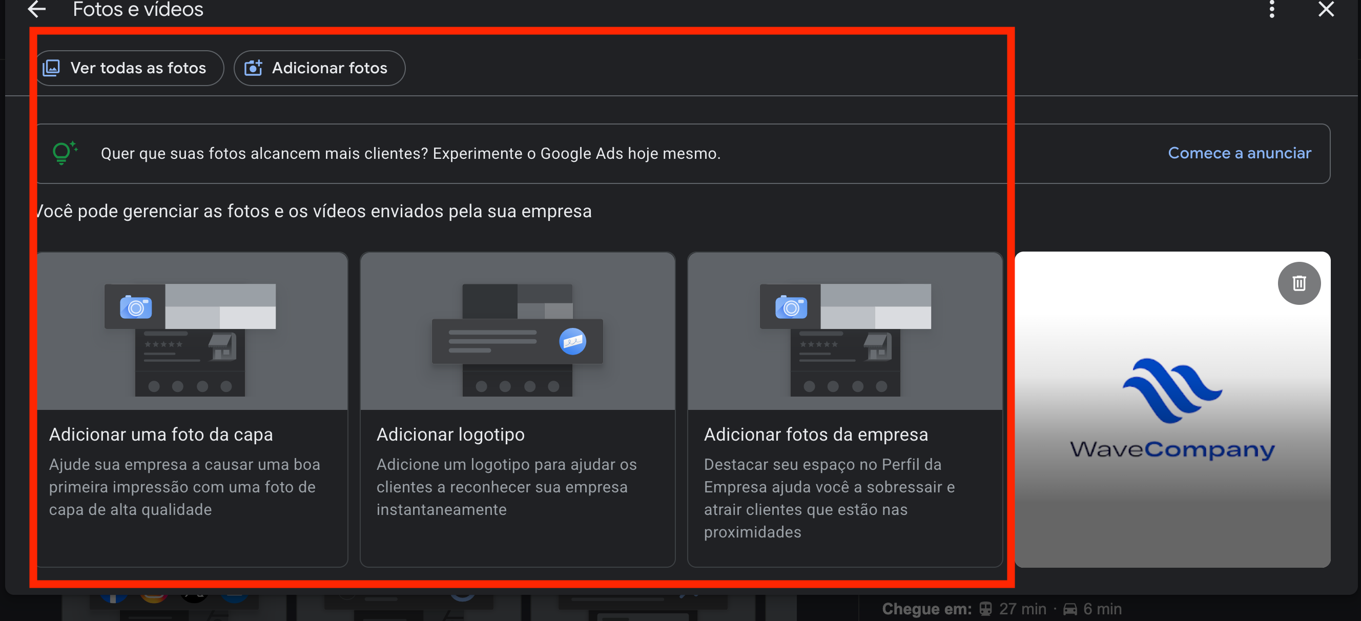 Edição das fotos em um perfil existente