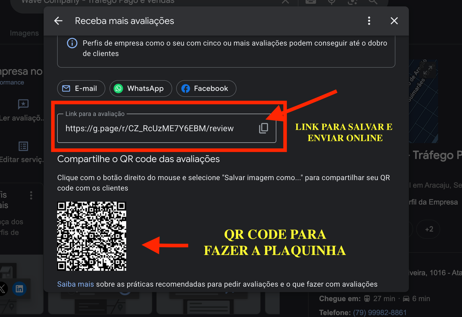 Link de avaliação para compartilhar com os clientes